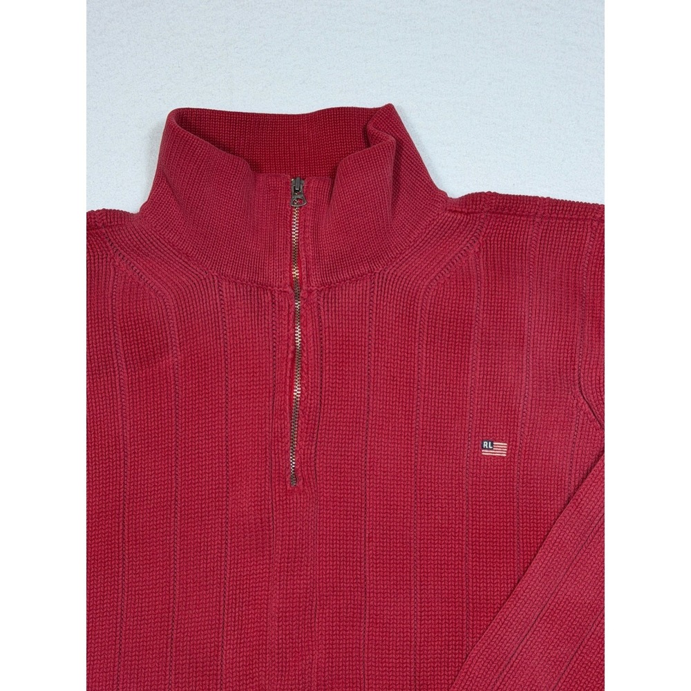Vintage Polo Jeans Co Ralph Lauren Mens Red Cotton 1/4 Zip Ribbed‎ Sweater XL